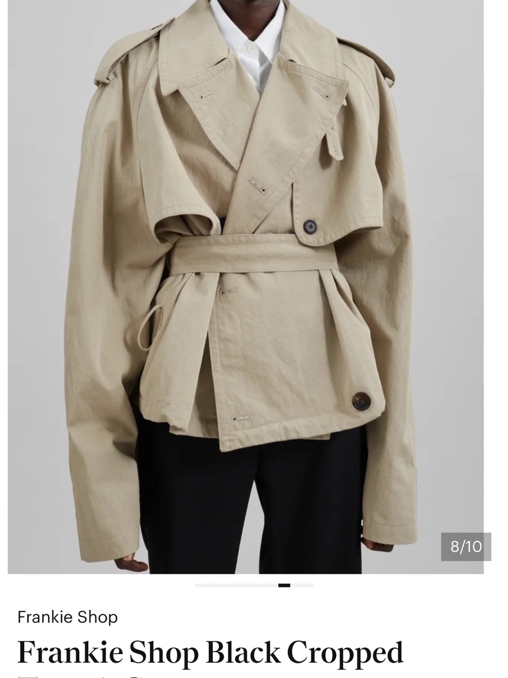 The Frankie Shop Black Cropped Double-Breasted Trench Jacket - Picture 3 of 6